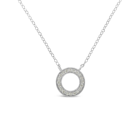 .925 Sterling Silver 1/6 cttw Diamond Hoop Circle Pendant Necklace (I-J, I3-Promo)