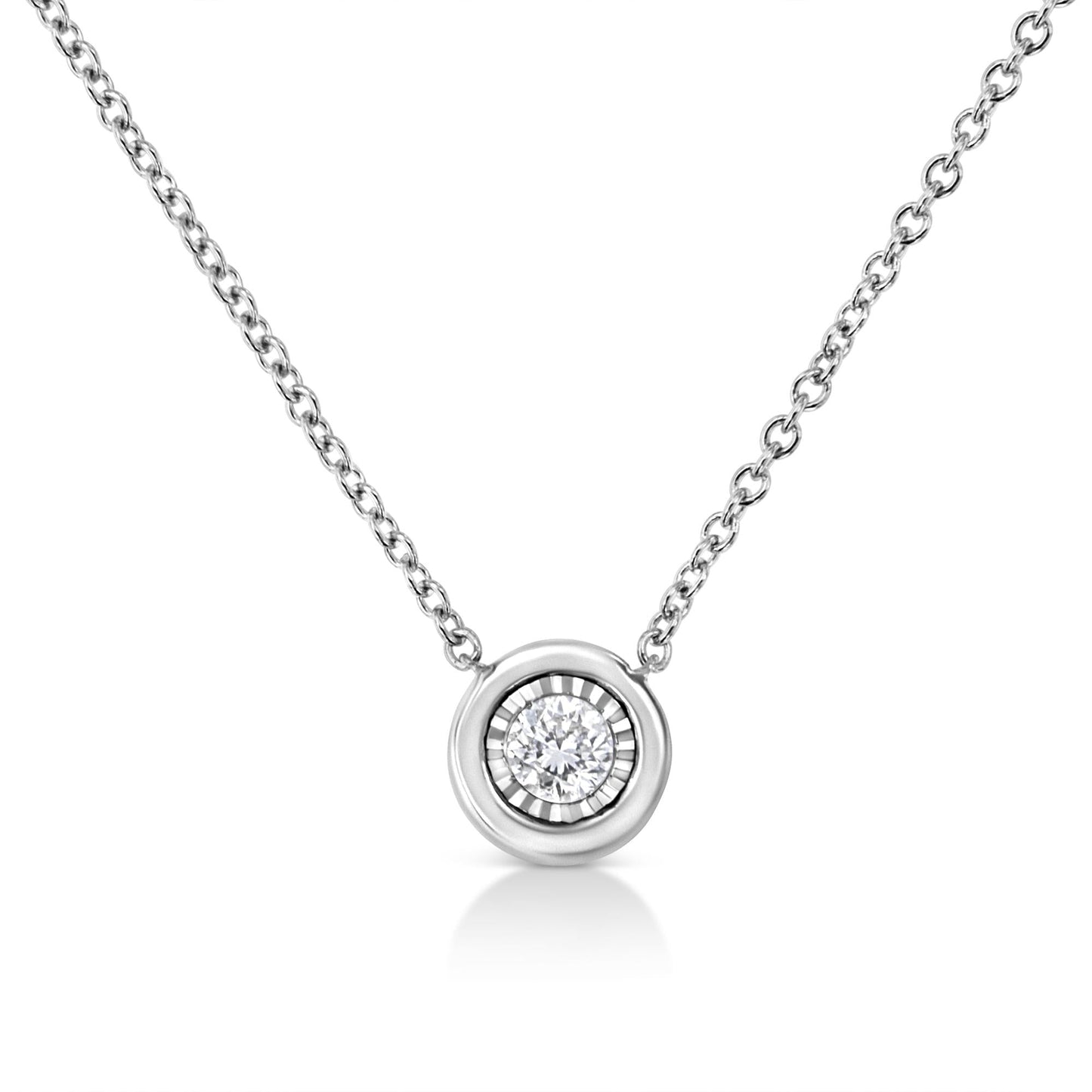 10K White Gold 1/10 Cttw Miracle Set Round-Cut Diamond 18" Pendant Necklace - Choice of Shape