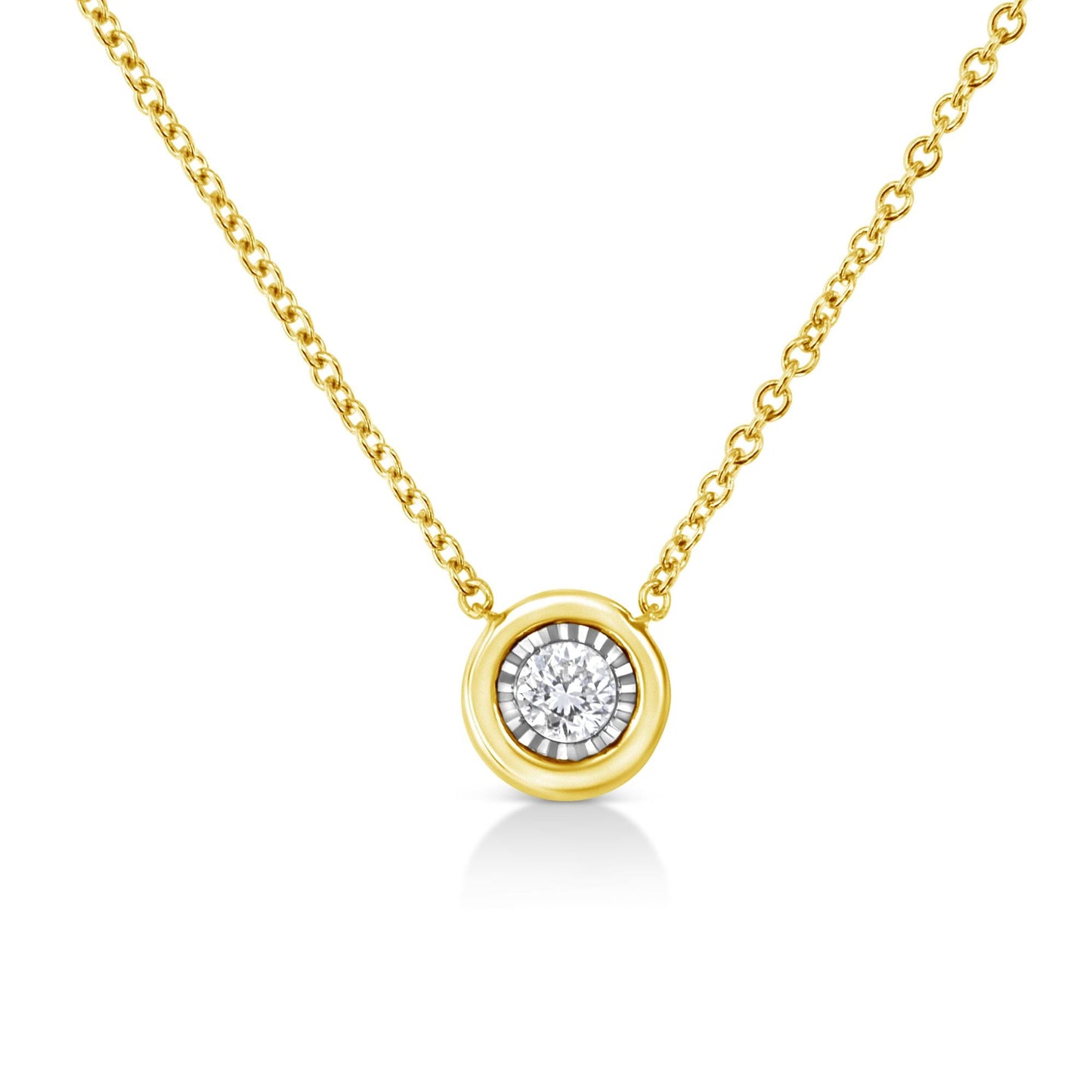 10K Yellow Gold Plated .925 Sterling Silver 1/10 Cttw Miracle Set Round Diamond 18" Pendant Necklace - Choice of Shapes