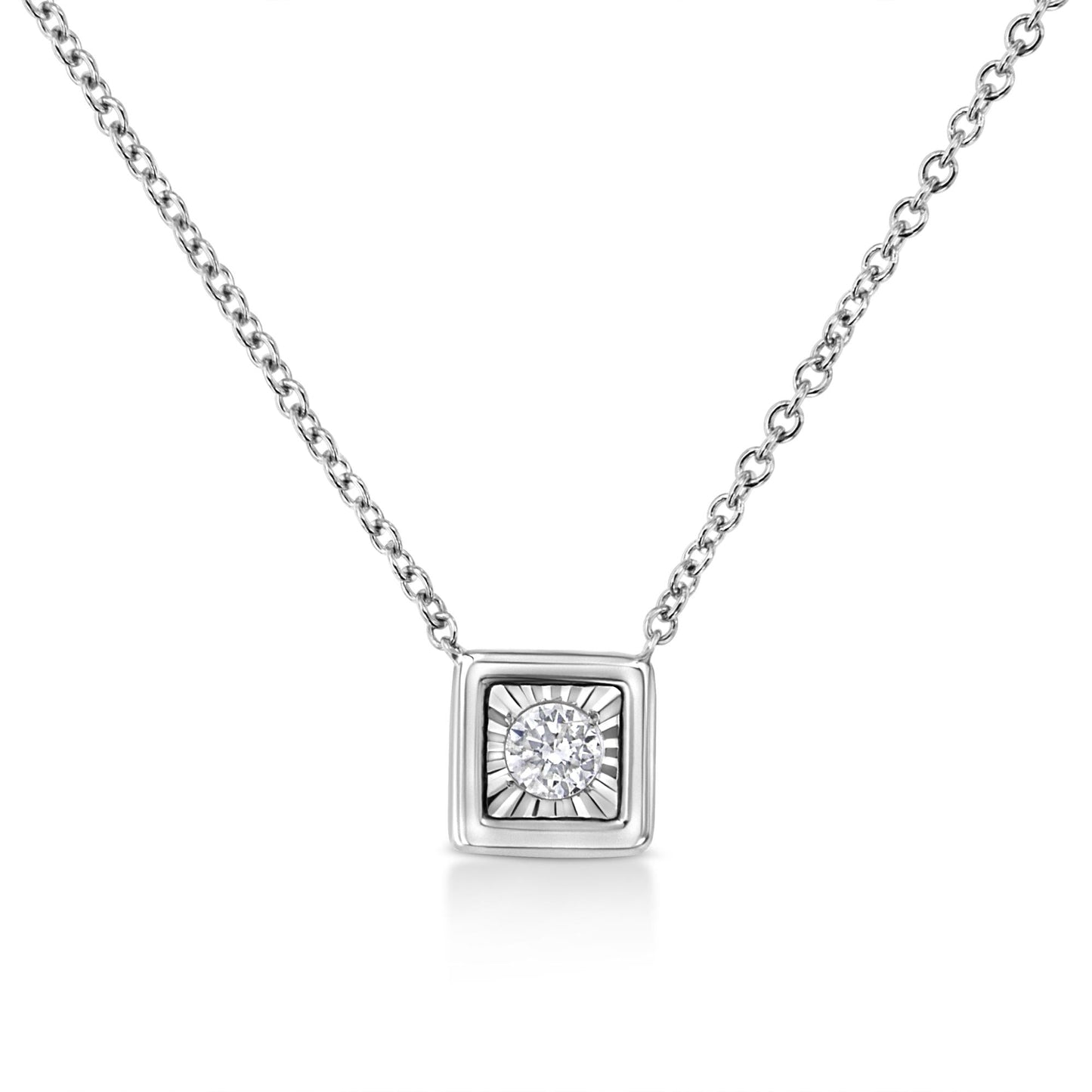 10K White Gold 1/10 Cttw Miracle Set Round-Cut Diamond 18" Pendant Necklace - Choice of Shape