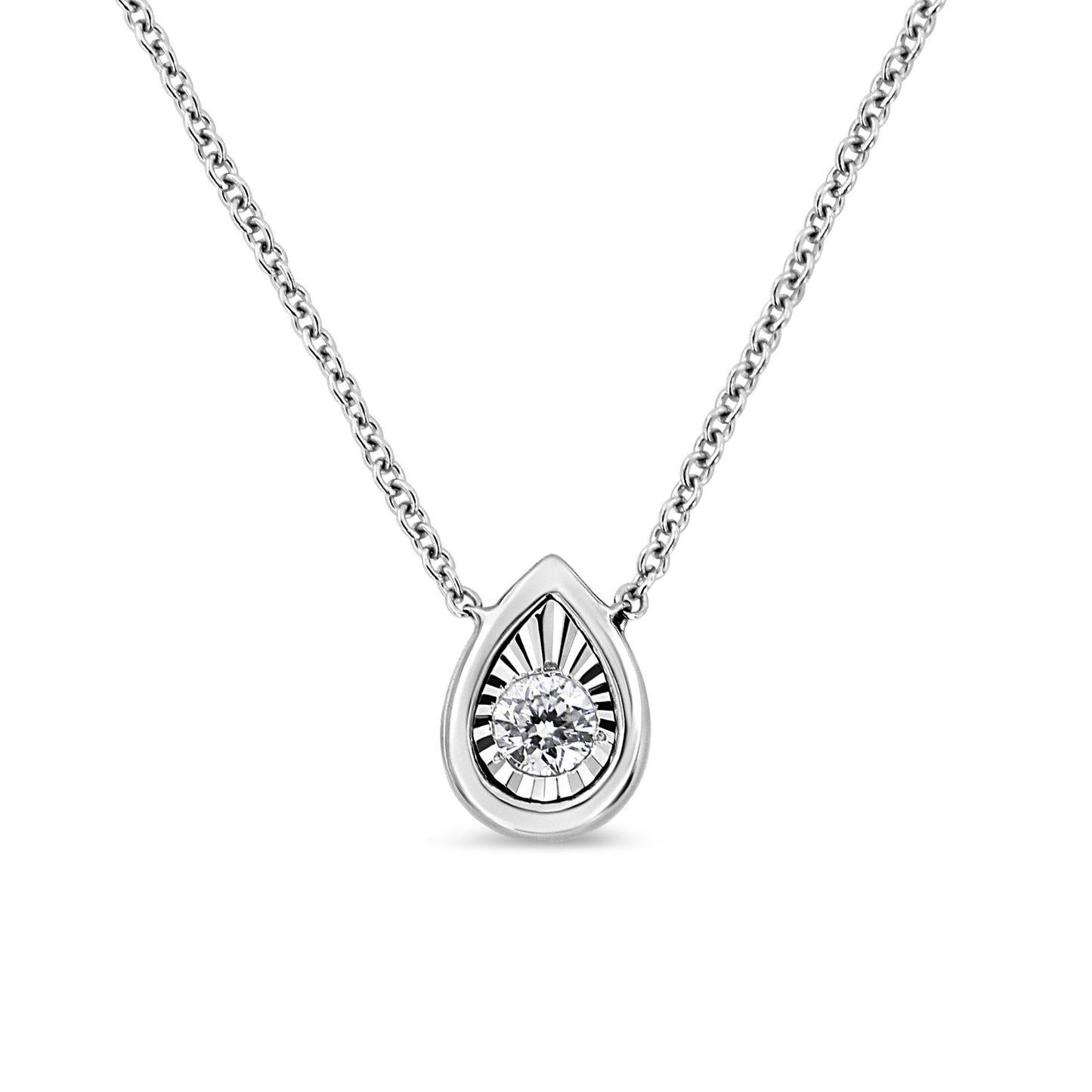 10K White Gold 1/10 Cttw Miracle Set Round-Cut Diamond 18" Pendant Necklace - Choice of Shape