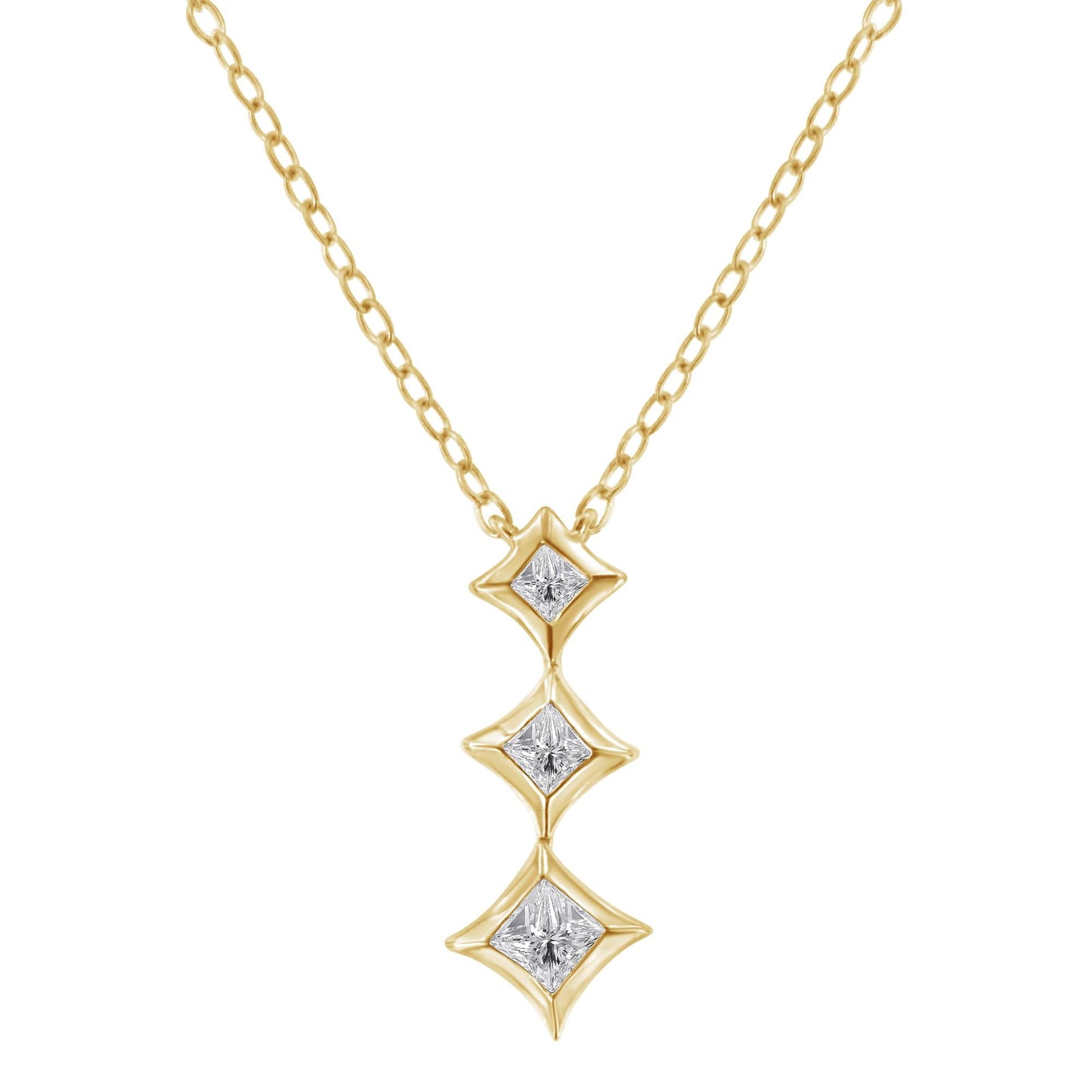 10K Gold 1/5 Cttw Princess Cut Diamond 3 Stone Drop 18" Pendant Necklace (H-I Color, SI2-I1 Clarity)