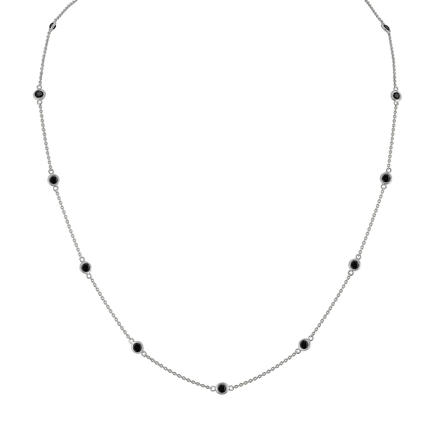 .925 Sterling Silver 1 Cttw Treated Fancy Black Diamond Station Necklace (I1-I2 Clarity) - 18”