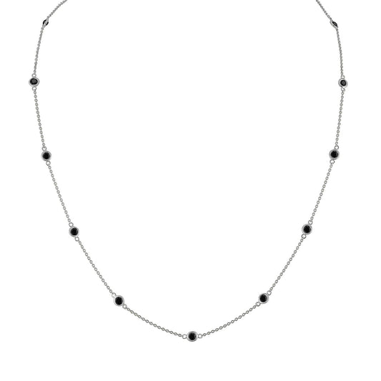 .925 Sterling Silver 1 Cttw Treated Fancy Black Diamond Station Necklace (I1-I2 Clarity) - 18”