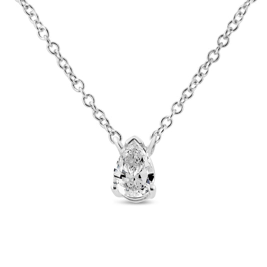 14K White Gold 1/5 Cttw Pear Shape Solitaire Diamond 18" Pendant Necklace (G-H Color, VS2-SI1 Clarity)