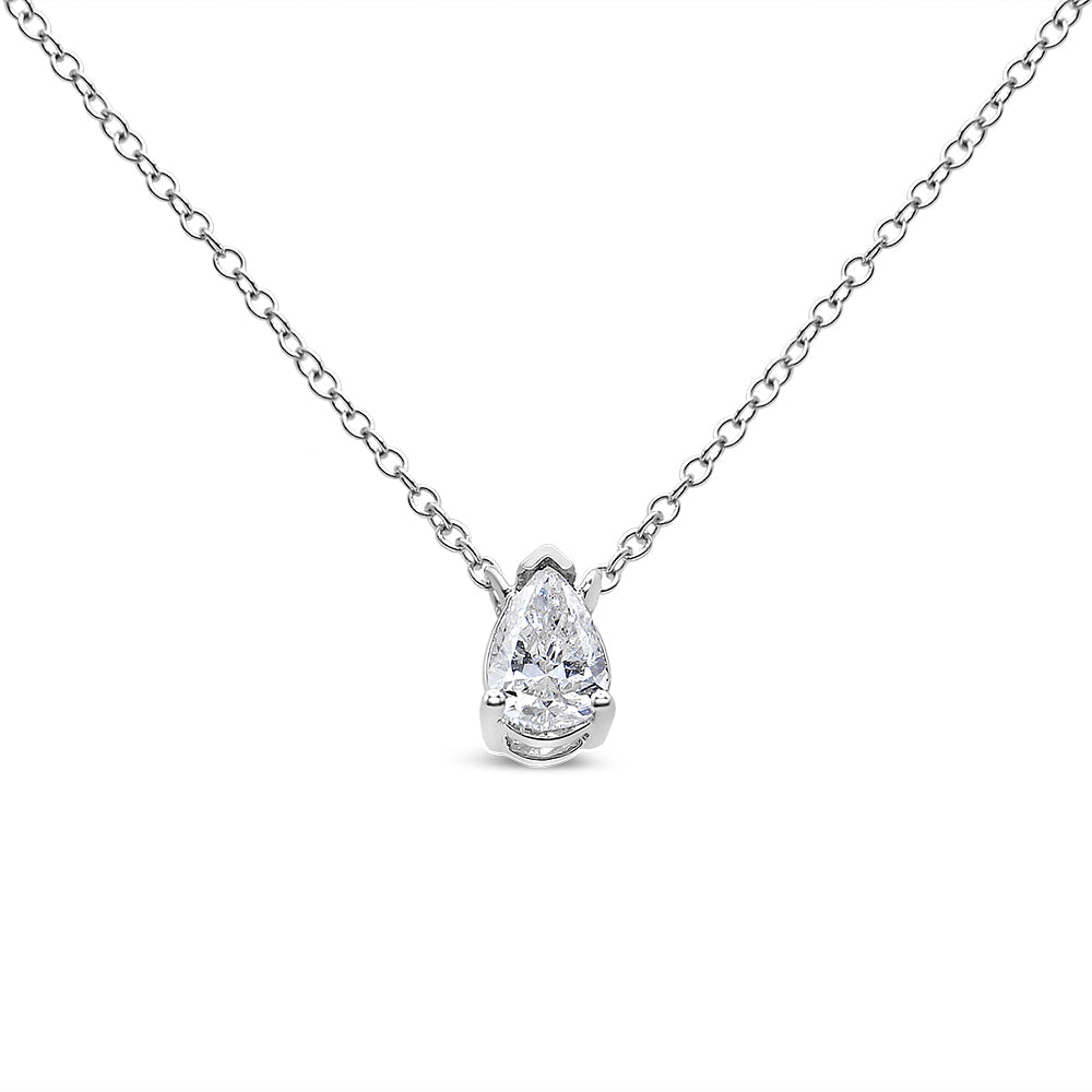 14K White Gold 1/5 Cttw Pear Shape Solitaire Diamond 18" Pendant Necklace (G-H Color, VS2-SI1 Clarity)