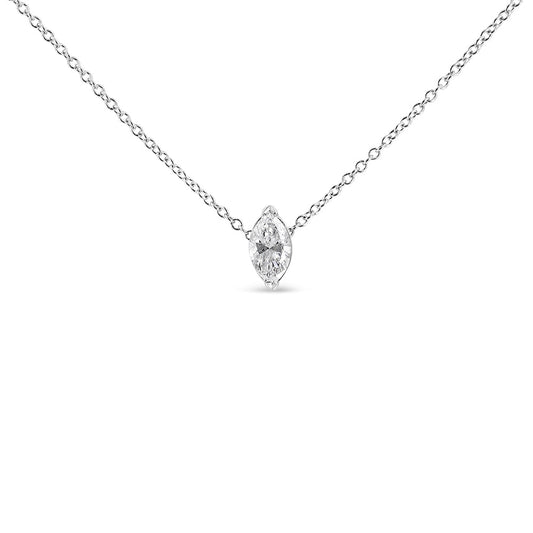 14K White Gold 1/2 Cttw Marquise Shape Lab Grown Diamond Solitaire Pendant Necklace (F-G Color, VS2-SI1 Clarity)