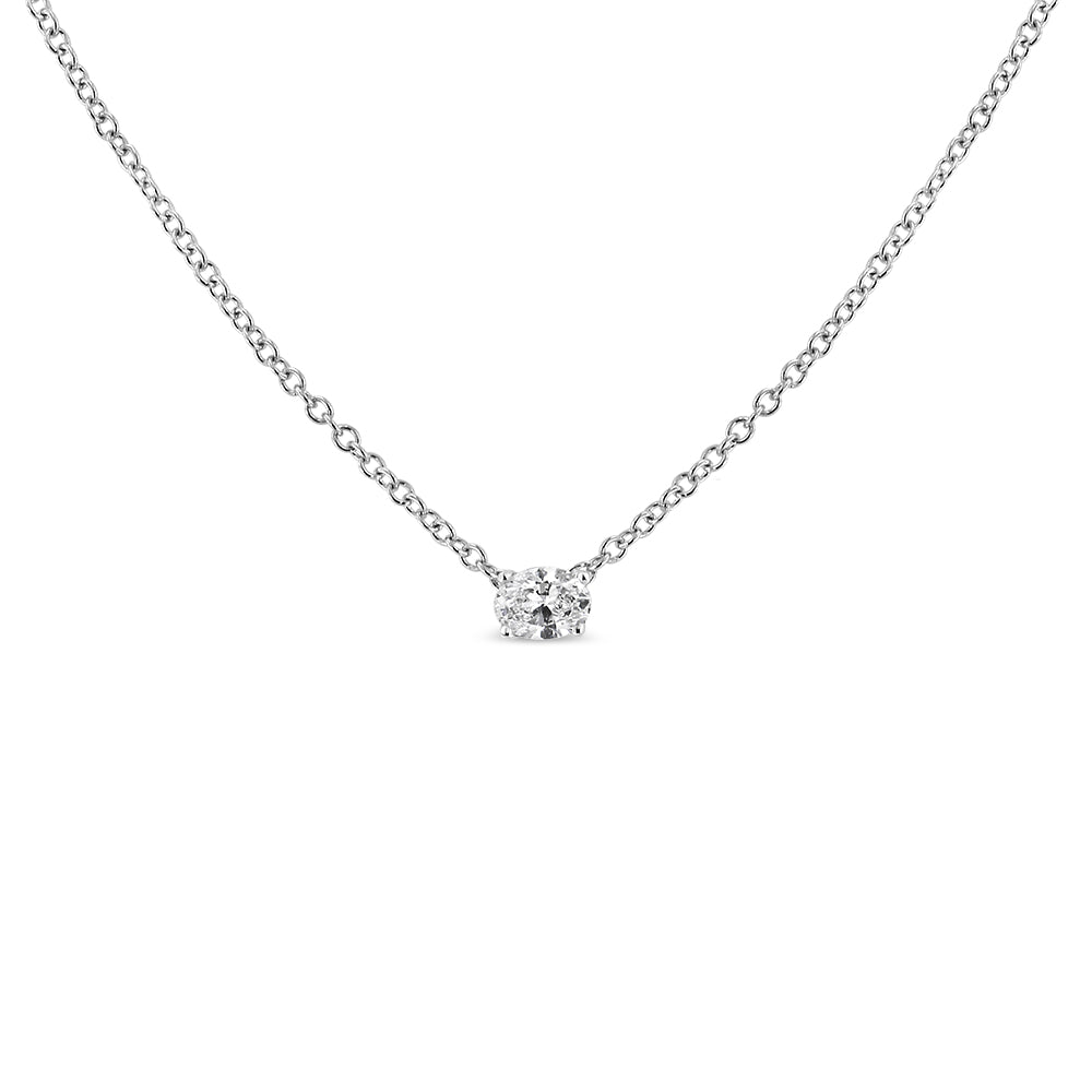 14K White Gold Lab Grown Oval Solitaire Diamond East West 18" Pendant Necklace (F-G Color, VS2-SI1 Clarity)