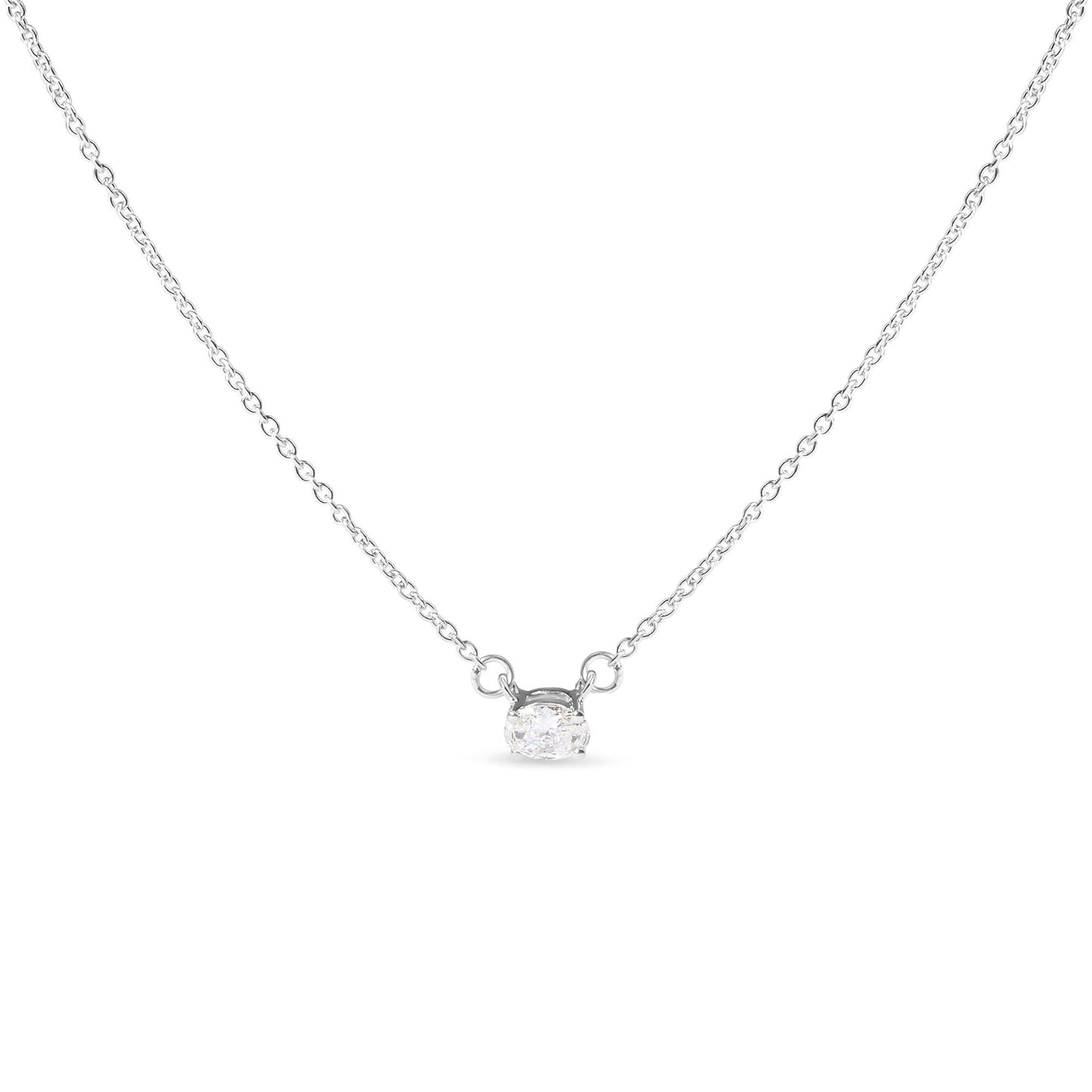 14K White Gold 1/4 Cttw Lab Grown Oval Solitaire Diamond East West 18" Pendant Necklace (G-H Color, VS2-SI1 Clarity)