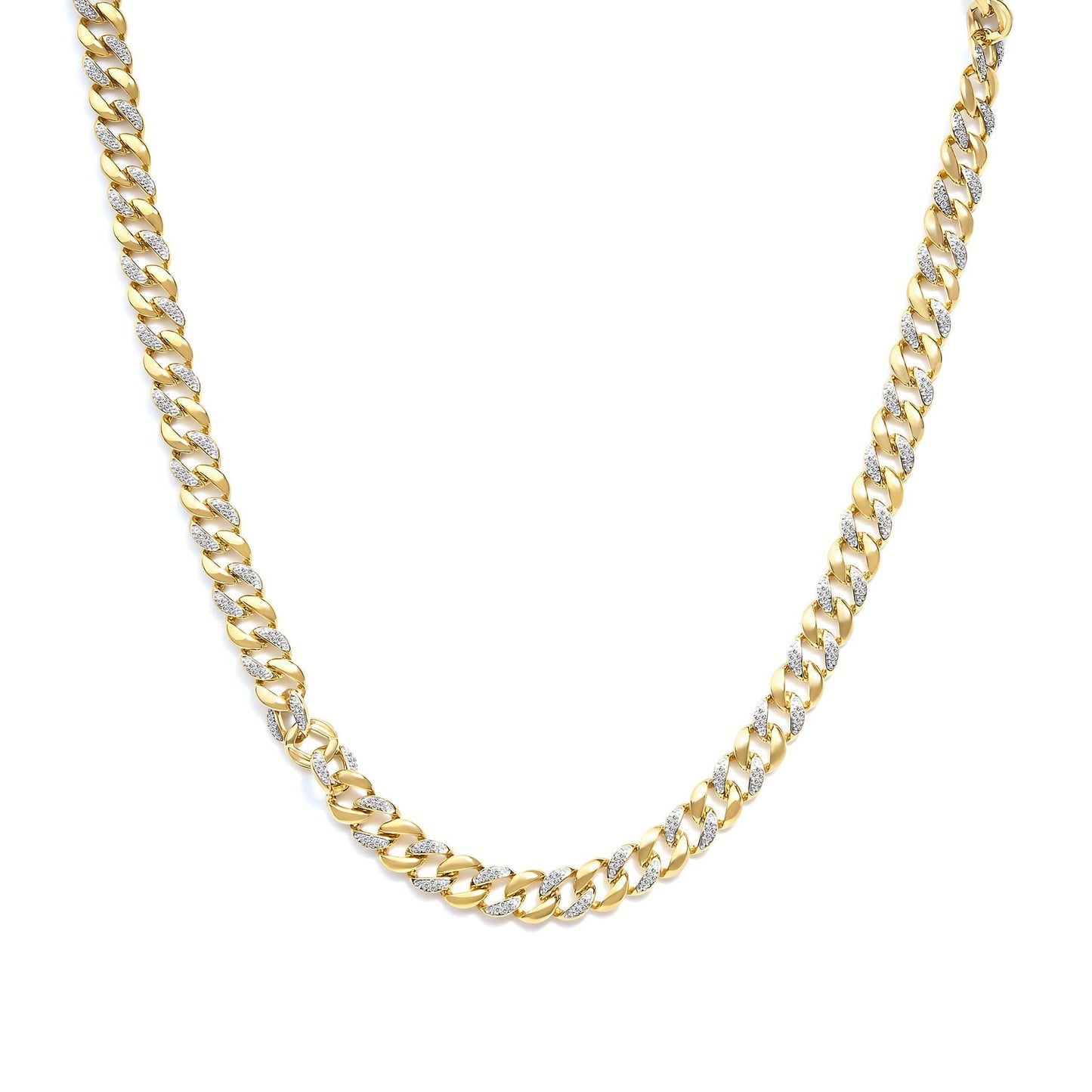 14K Yellow Gold Plated .925 Sterling Silver 1.0 Cttw Diamond Cuban Link Necklace (I-J Color, I3 Clarity) - 18" Inches