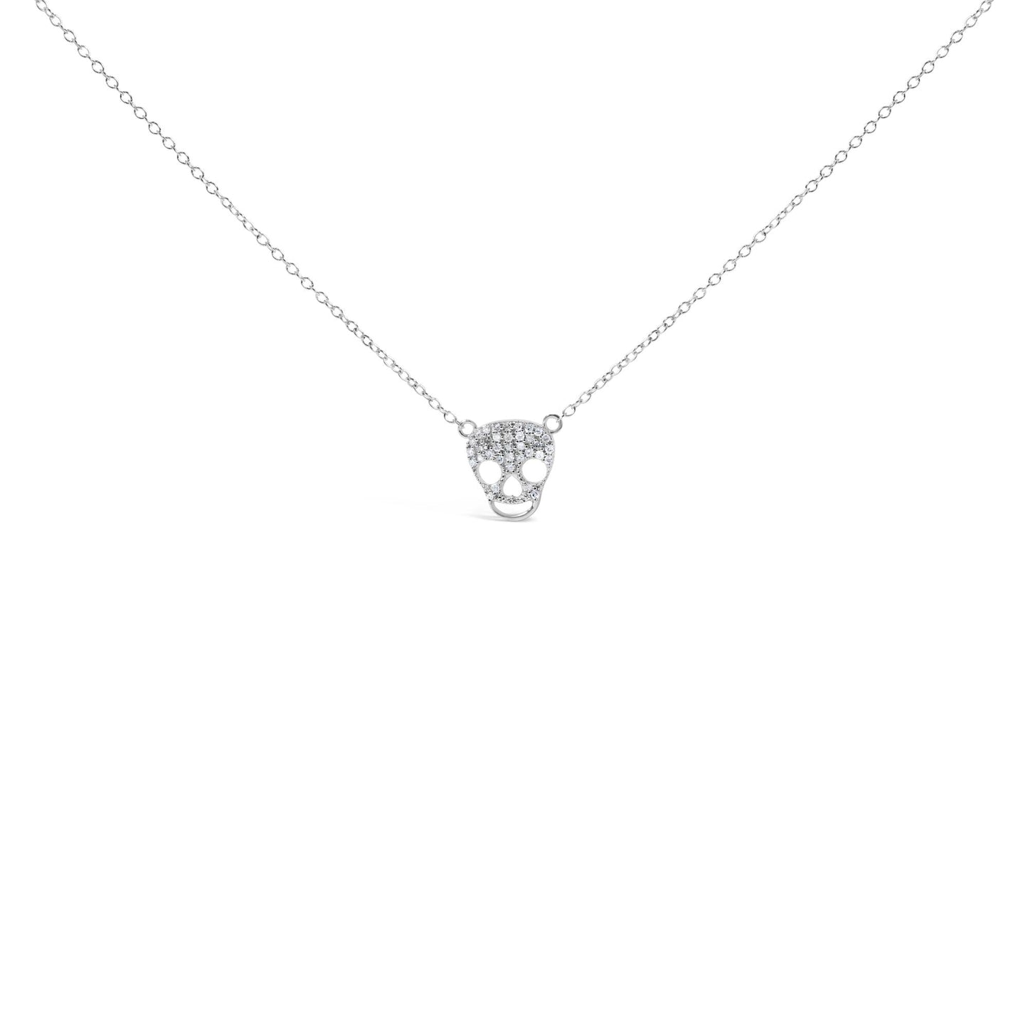 .925 Sterling Silver 1/7 Cttw Diamond Skull Pendant Necklace (H-I Color, SI1-SI2 Clarity) - 18" Inches