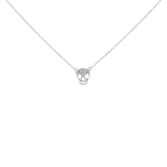 .925 Sterling Silver 1/7 Cttw Diamond Skull Pendant Necklace (H-I Color, SI1-SI2 Clarity) - 18" Inches