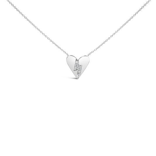 .925 Sterling Silver Diamond Broken Heart Pendant Necklace (H-I Color, I1-I2 Clarity) - 18" Inches