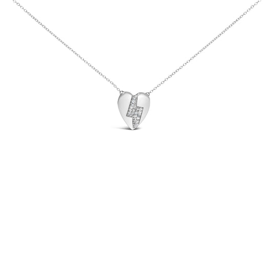 925 Sterling Silver 1/3 Ctw Diamond Heart and Lightning Bolt Pendant Necklace (H-I Color, SI1-SI2 Clarity) -  18" Inches