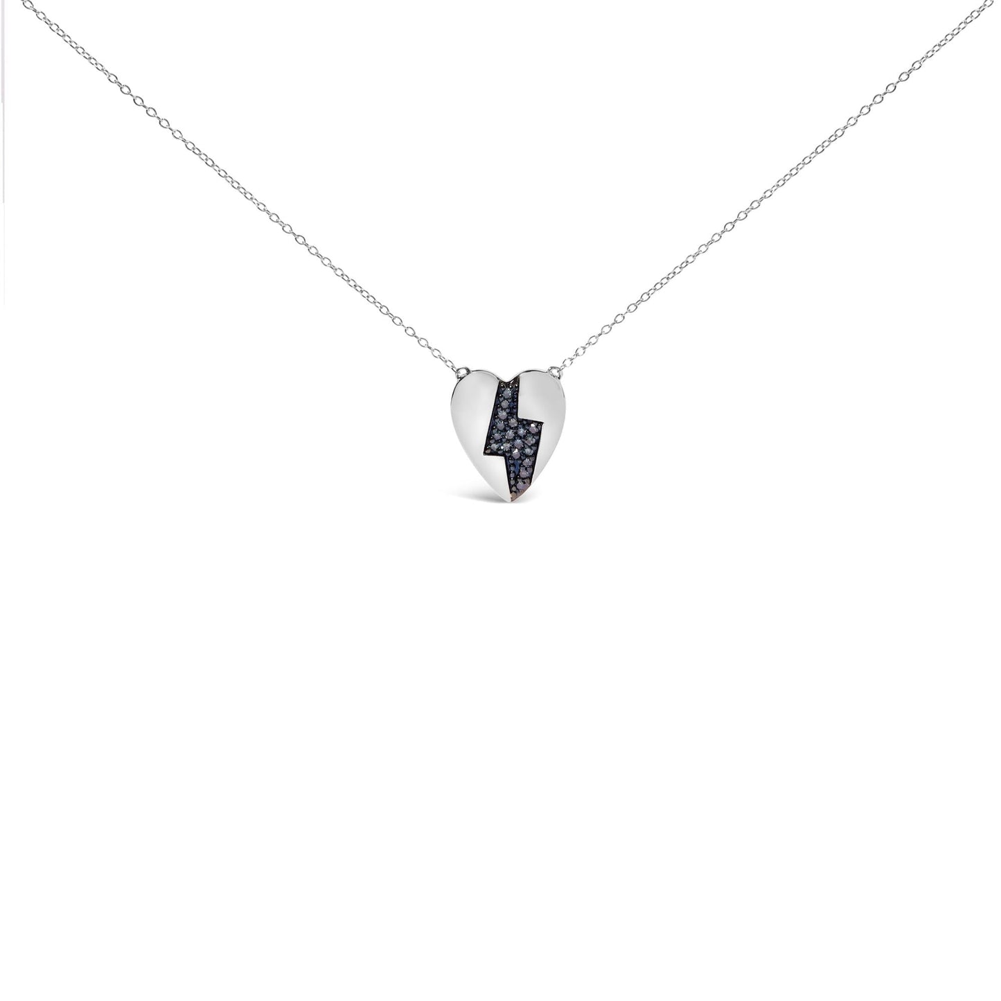 925 Sterling Silver 1/3 Ctw Blue Diamond Heart and Lightning Bolt Pendant Necklace (Blue Color, SI1-SI2 Clarity) -  18" Inches