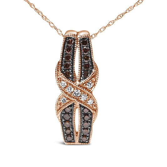 10K Rose Gold 1/4 Cttw White and Chocolate Brown Diamond Infinity Twist Pendant Necklace (I-J Color, I1-I2 Clarity)