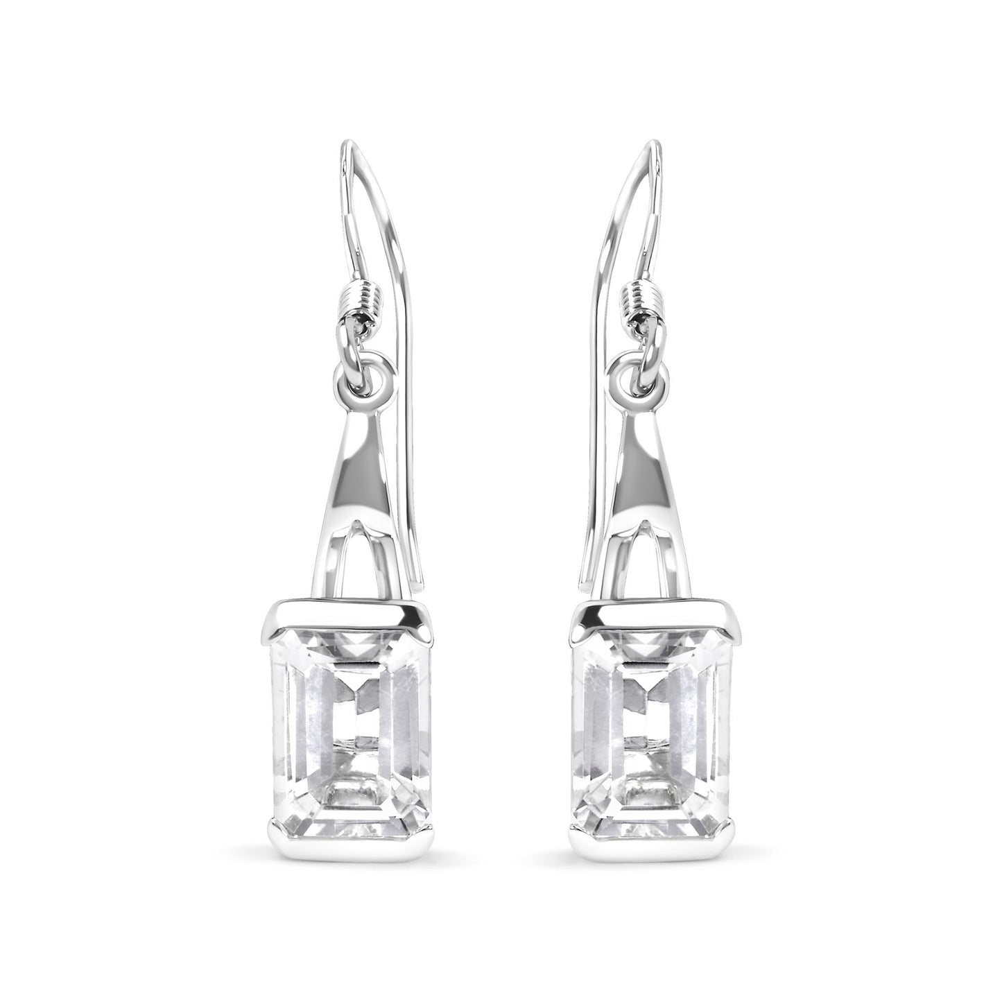 .925 Sterling Silver 3.0 Cttw Emerald Cut White Topaz Solitaire Dangle Earring - AAA Quality