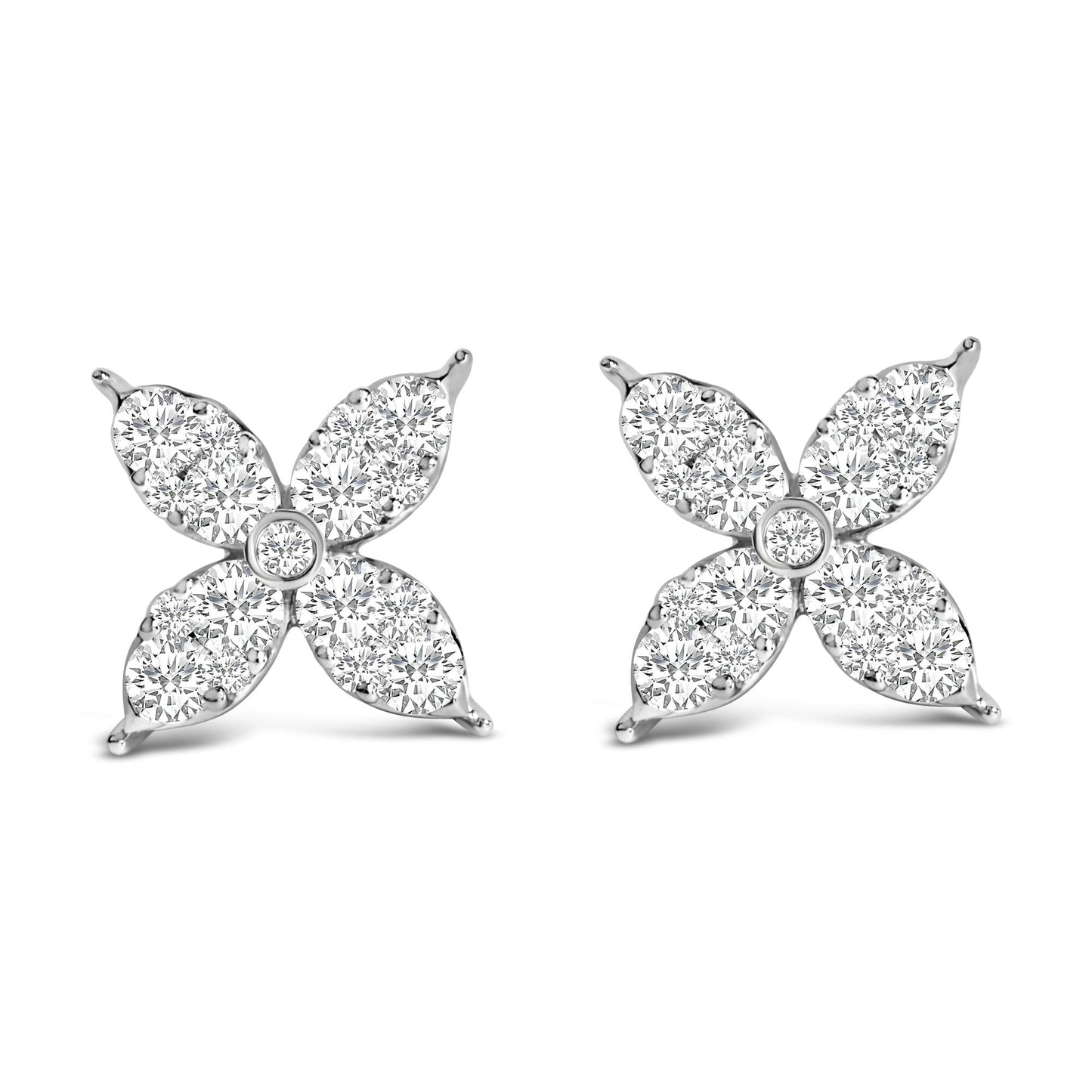 14K White Gold 9/10 Cttw Diamond 4 Leaf Clover Stud Earrings (H-I Color, VS2-SI1 Clarity)