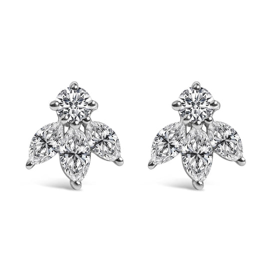 14K White Gold 5/8 Cttw Marquise Diamond Trio Stud Earrings (H-I Color, VS2-SI1 Clarity)