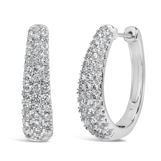 14K Gold 1 3/4 Cttw Pave Set Natural Diamond Tapered Hoop Earrings (G-H Color, VS2-SI1 Clarity)