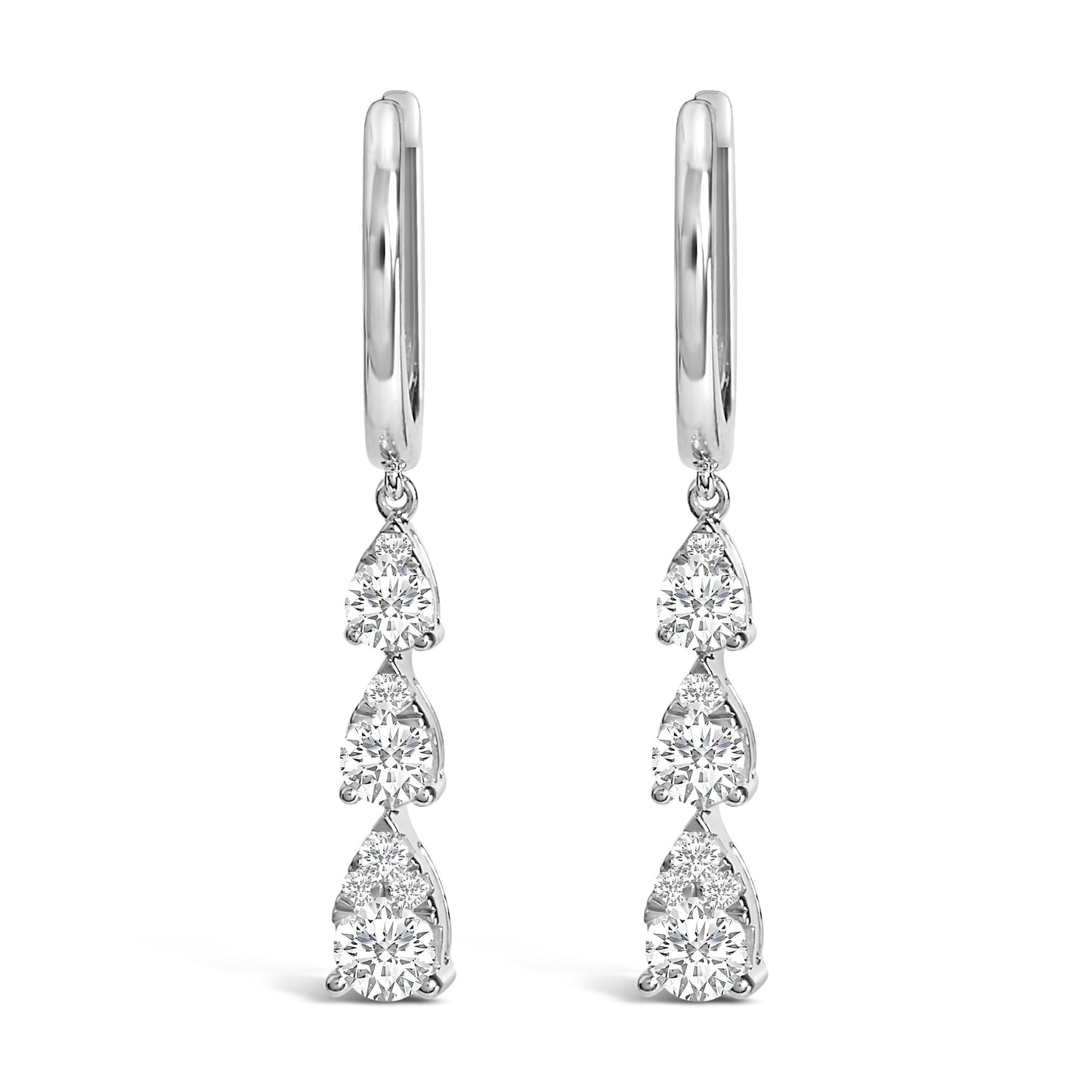 14K White Gold 3/4 Cttw Diamond 3 Stone Pear Cut Style Drop and Dangle Earrings (G-H Color, VS2-SI1 Clarity)