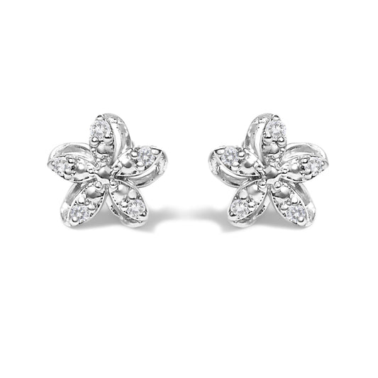 .925 Sterling Silver Diamond Accent Flower Stud Earrings (K-L Color, I2-I3 Clarity)