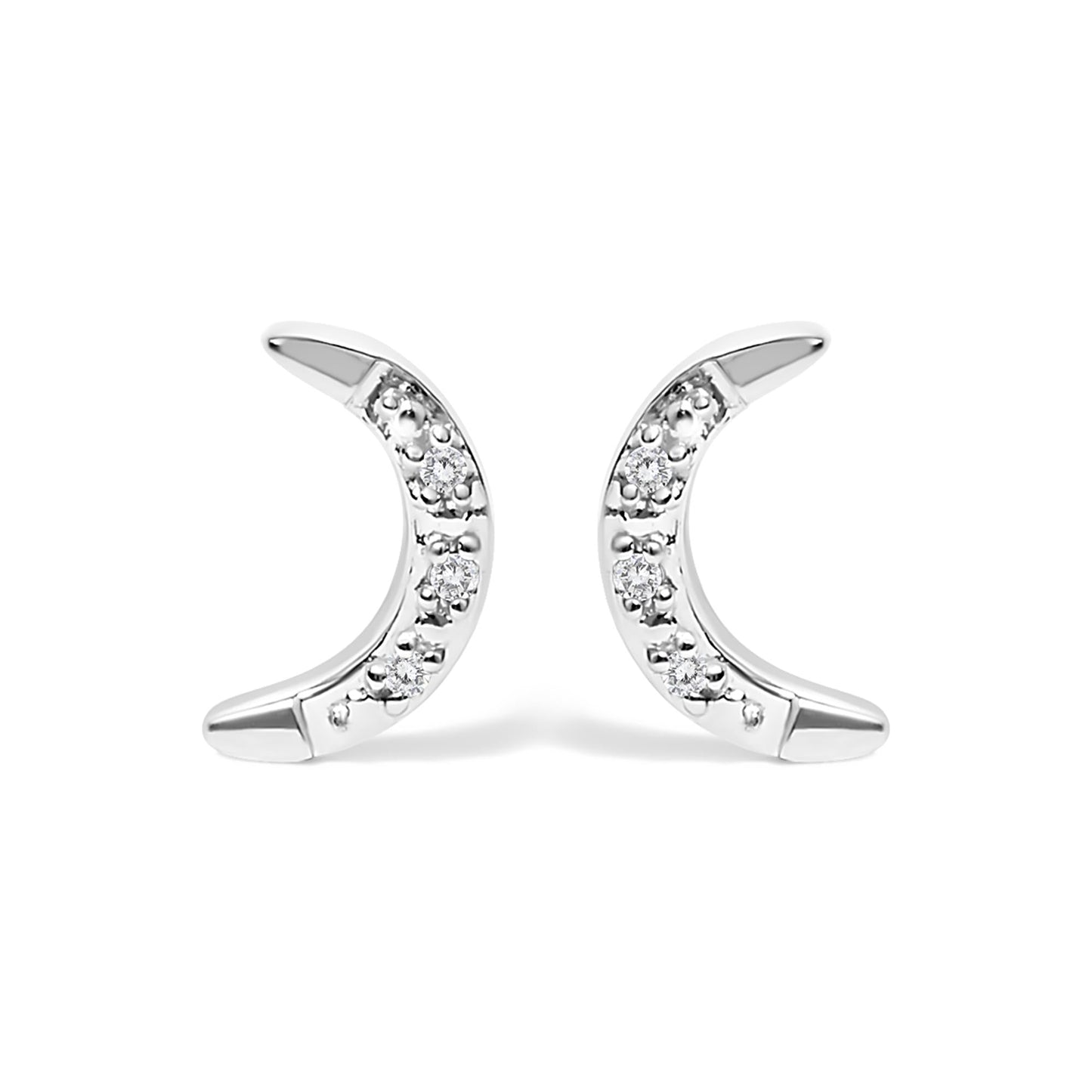 .925 Sterling Silver Diamond Accent Crescent Moon Stud Earrings (K-L Color, I2-I3 Clarity)