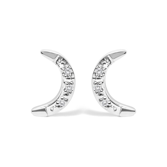 .925 Sterling Silver Diamond Accent Crescent Moon Stud Earrings (K-L Color, I2-I3 Clarity)