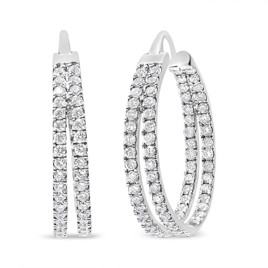 10K White Gold 1 1/2 Cttw Lab Grown Diamond Inside Out Double Row Split Criss Cross 3/4" Inch Hoop Earrings (G-H Color, SI1-SI2 Clarity)