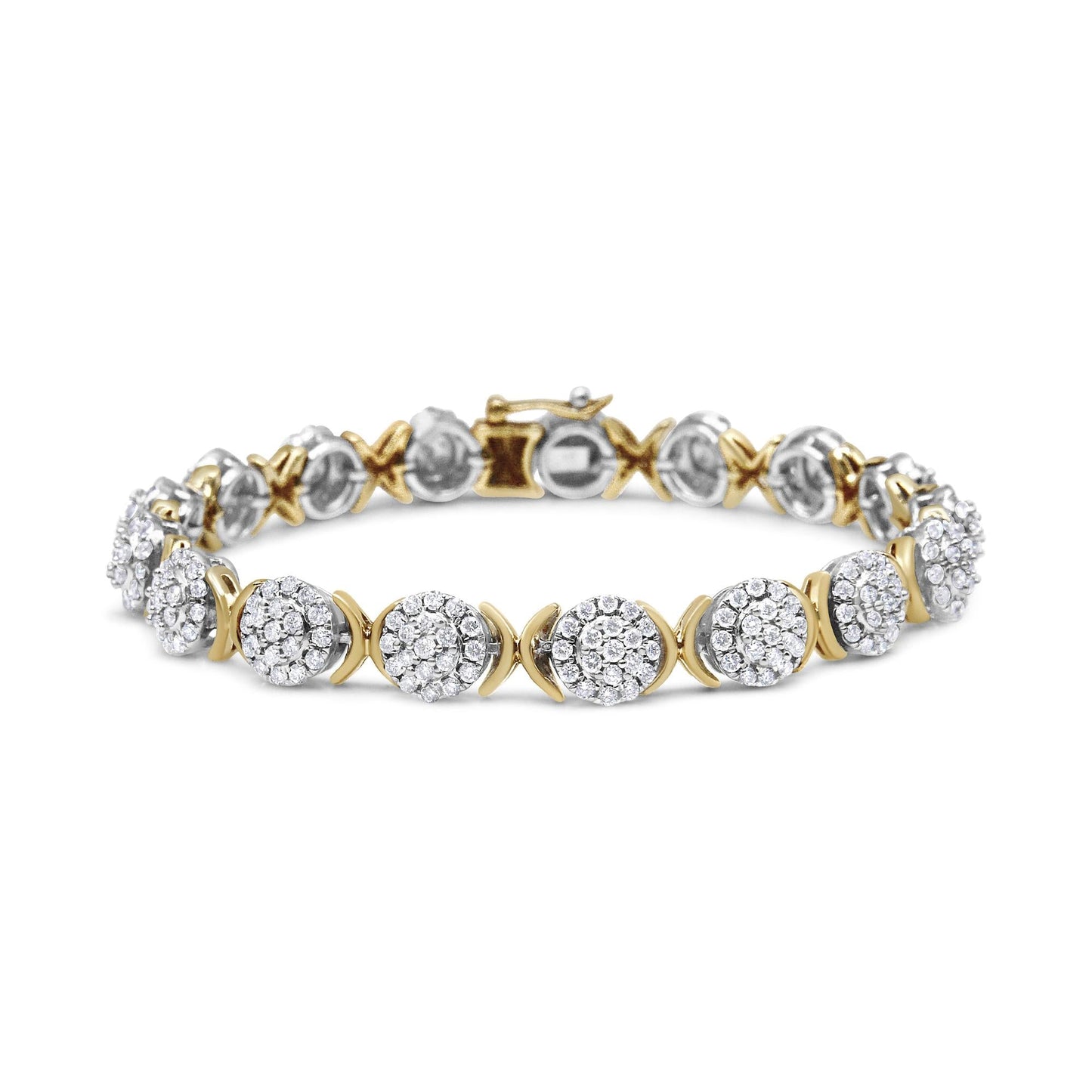 10k Yellow Gold Plated .925 Sterling Silver 5.00 Cttw Lab Grown Round Diamond Cluster Tennis Link Bracelet (G-H Color, VS1-VS2 Clarity) - 7.25"