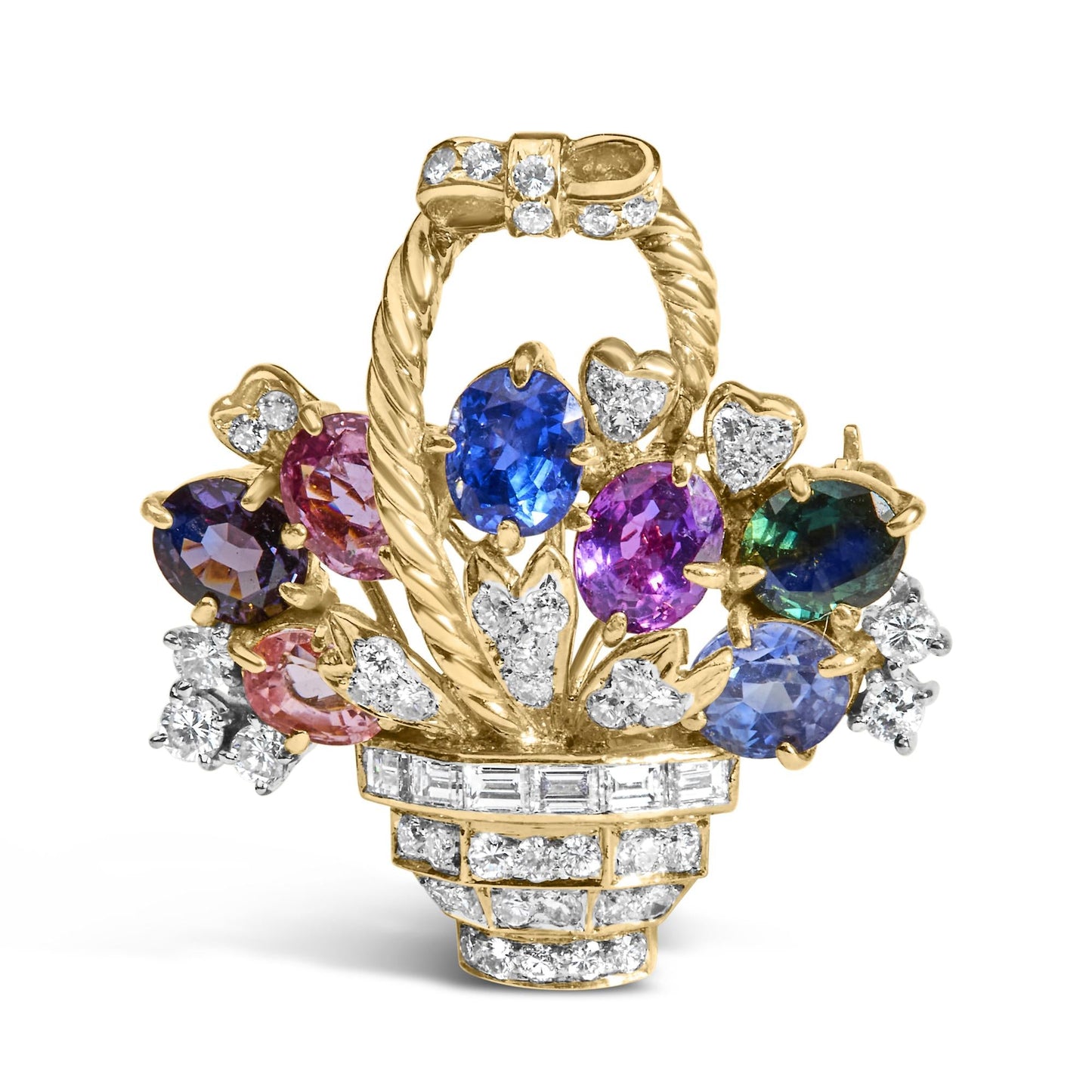 18K Yellow Gold 1 1/10 Cttw Diamond and Mixed Gemstone Floral Bouquet Pendant and Brooch Pin (G-H Color, VS1-VS2 Clarity)