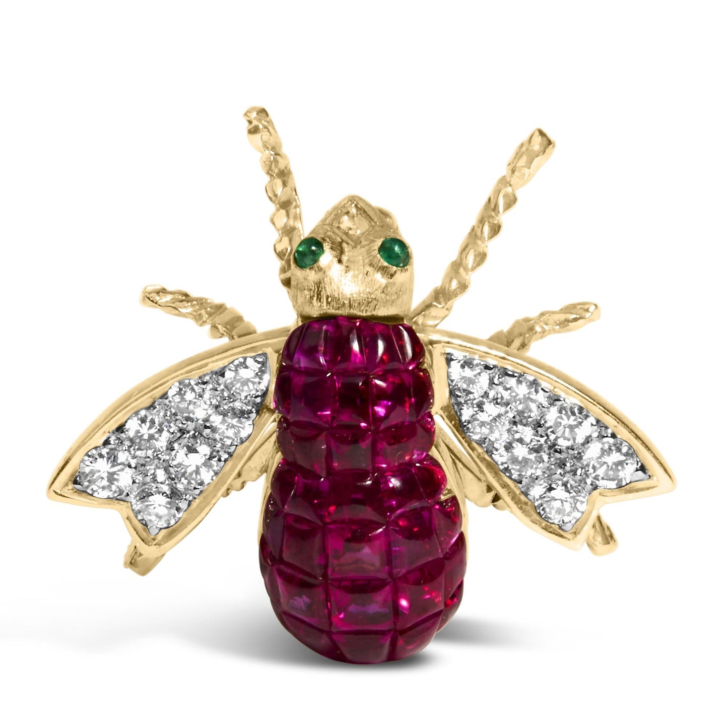 18K Yellow Gold 3/8 Cttw Diamond and 6 3/4 Cttw Red Ruby Bumblebee Brooch Pin (F-G Color, VS2-SI1 Clarity)