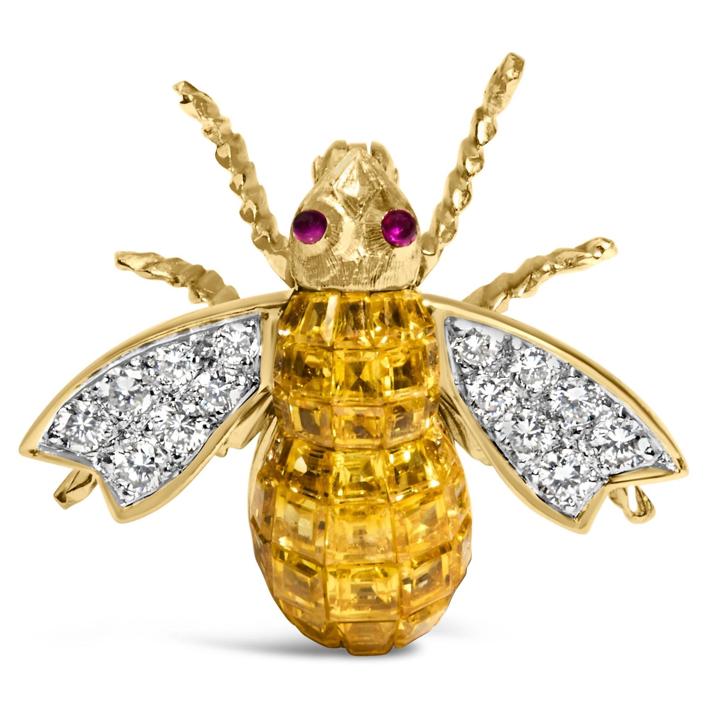 18K Yellow Gold 3/8 Cttw Diamond and 5 1/3 Cttw Yellow Sapphire Bumblebee Brooch Pin (F-G Color, VS2-SI1 Clarity)