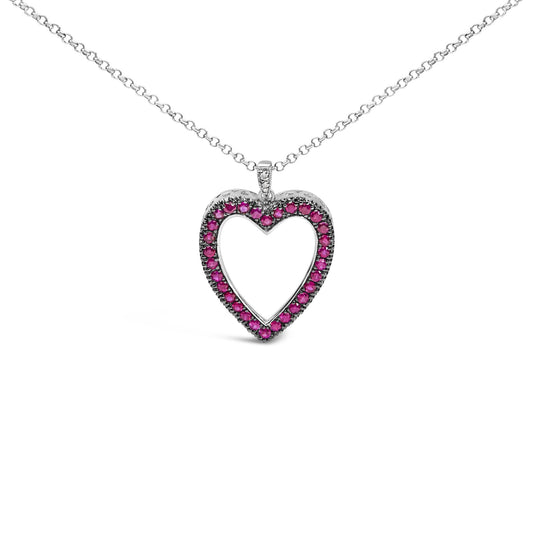 18K 1/3 Cttw Diamond and Red Ruby Open Heart with Black Rhodium 18" Pendant Necklace (G-H Color, VS2-SI1 Clarity)