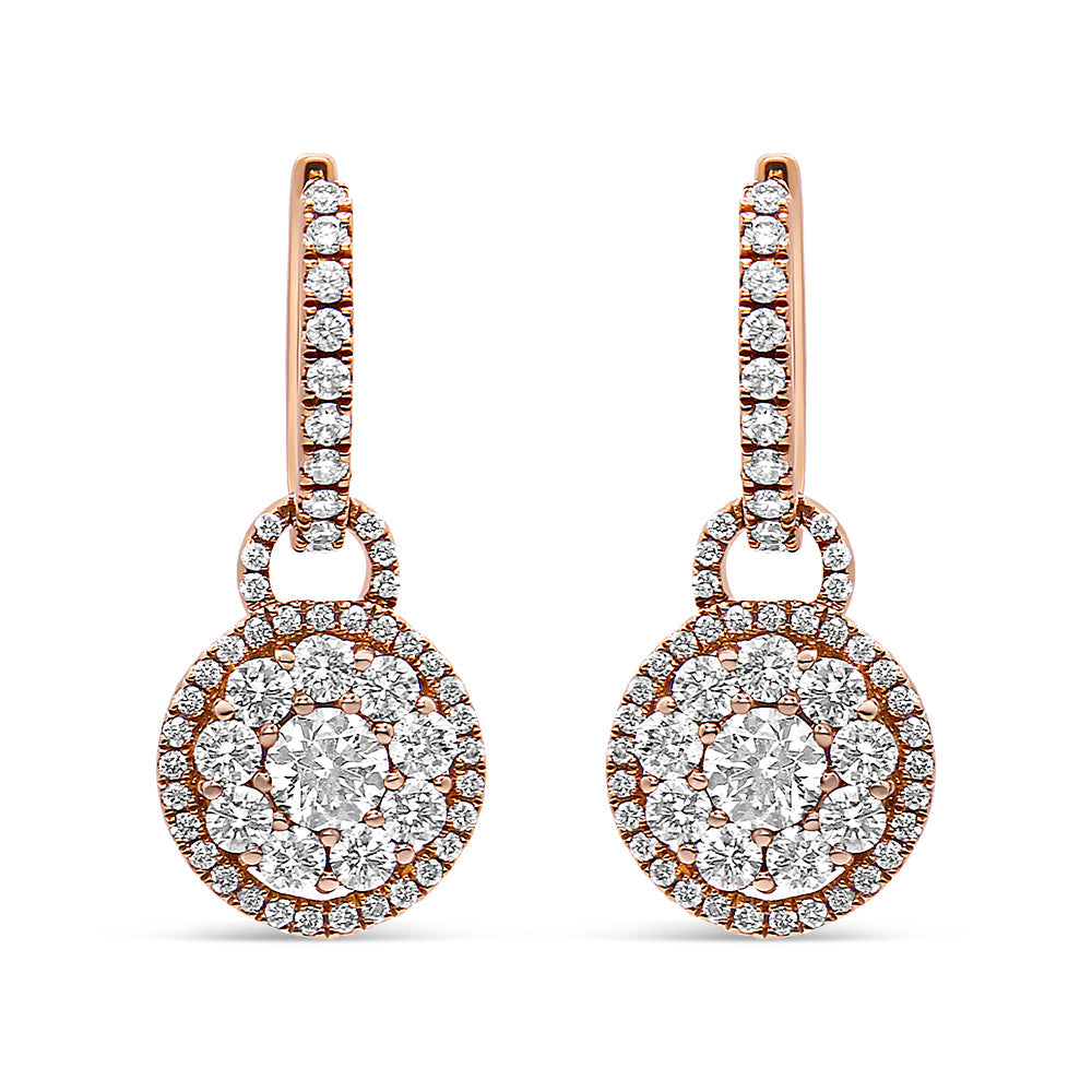 18K Rose Gold 1 1/2 Cttw Round Shaped Diamond Composite Drop and Dangle Leverback Earrings (F-G Color, VS1-VS2 Clarity)