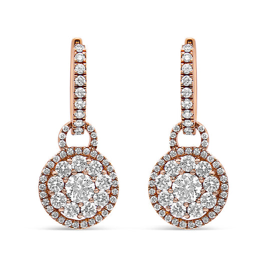 18K Rose Gold 1 1/2 Cttw Round Shaped Diamond Composite Drop and Dangle Leverback Earrings (F-G Color, VS1-VS2 Clarity)