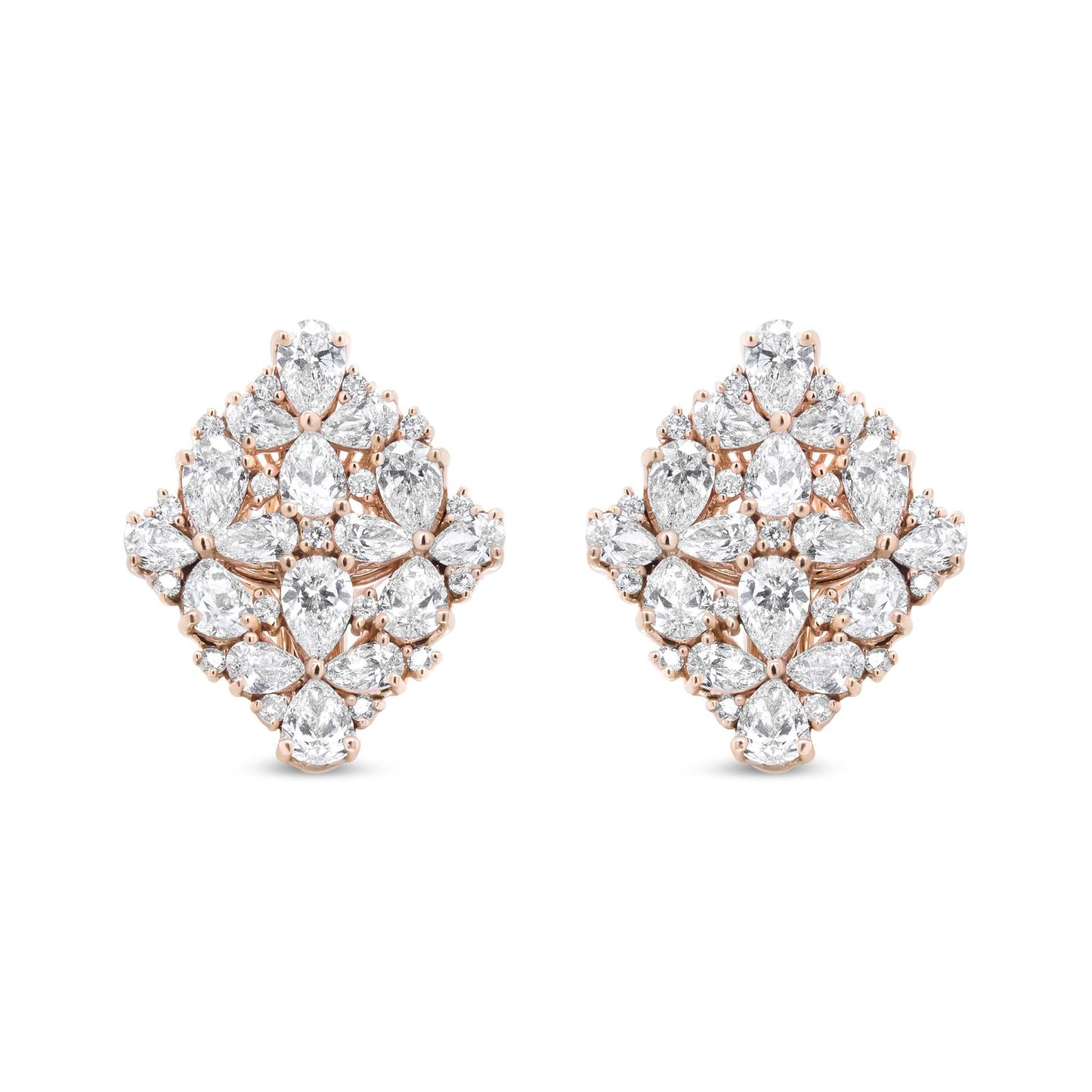 18K Rose Gold 8 1/3 Cttw Pear and Round Diamond Floral Cluster Omega Earrings (F-G Color, VS1-VS2 Clarity)