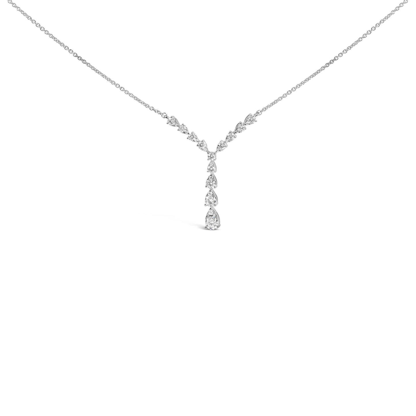 14K White Gold 7/8 Cttw Pear Style Diamond Y Necklace (H-I Color, VS2-SI1 Clarity) - 18" Inches