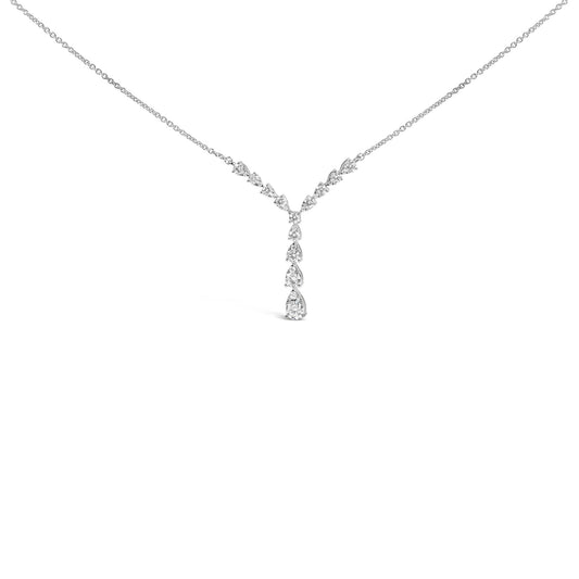 14K White Gold 7/8 Cttw Pear Style Diamond Y Necklace (H-I Color, VS2-SI1 Clarity) - 18" Inches