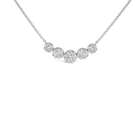 14K White Gold 2 3/8 Cttw Diamond 5 Station Cluster Necklace (H-I Color, VS2-SI1 Clarity) - 18" Inches