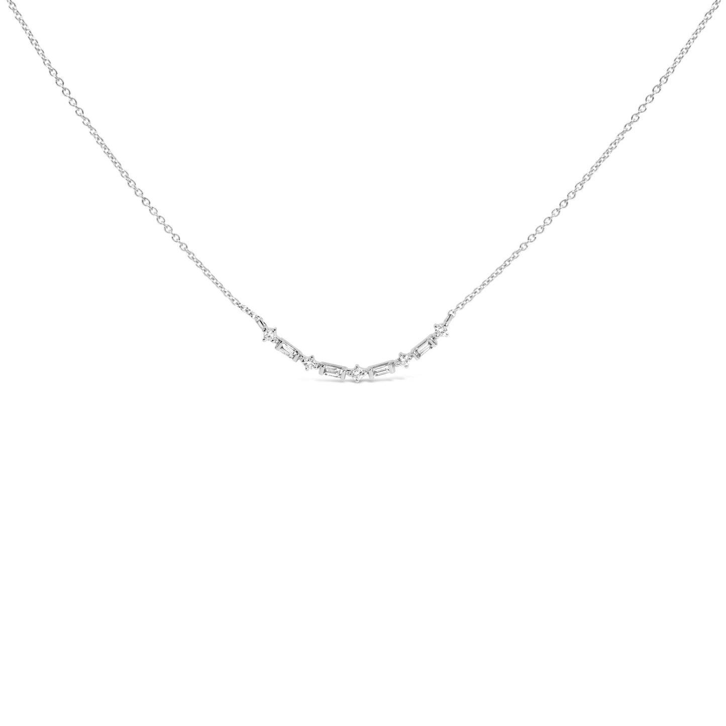 14K Gold 1/5 Cttw Diamond Mixed Shape Curve Bar Pendant Necklace (H-I Color, VS2-SI1 Clarity) - 18" Inches