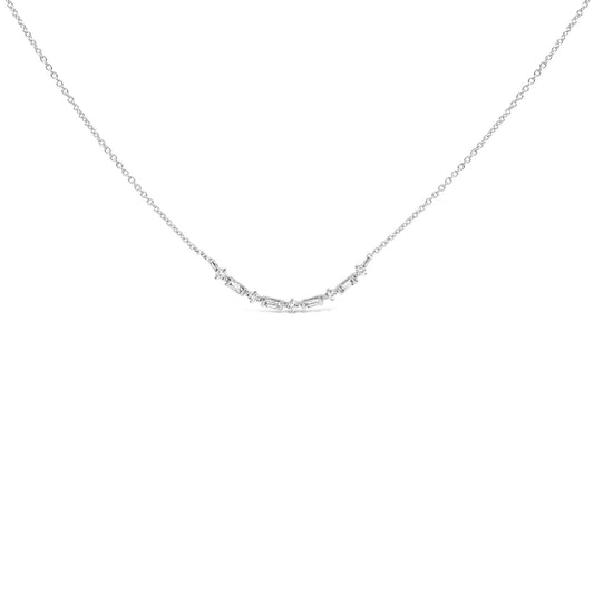 14K Gold 1/5 Cttw Diamond Mixed Shape Curve Bar Pendant Necklace (H-I Color, VS2-SI1 Clarity) - 18" Inches