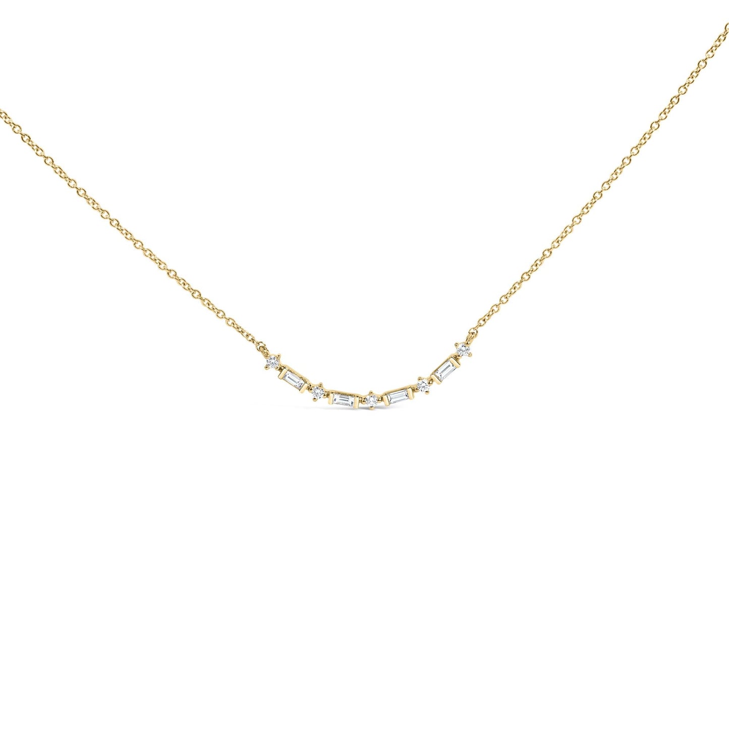 14K Gold 1/5 Cttw Diamond Mixed Shape Curve Bar Pendant Necklace (H-I Color, VS2-SI1 Clarity) - 18" Inches