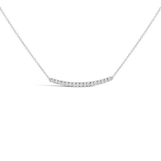 14K Gold 1.00 Cttw Diamond Curved Bar Pendant Necklace (H-I Color, VS2-SI1 Clarity) - 18 Inches