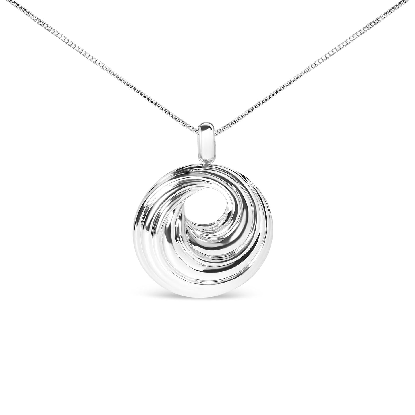 .925 Sterling Silver Endless Wave Swirl Statement Medallion 18" Pendant Necklace