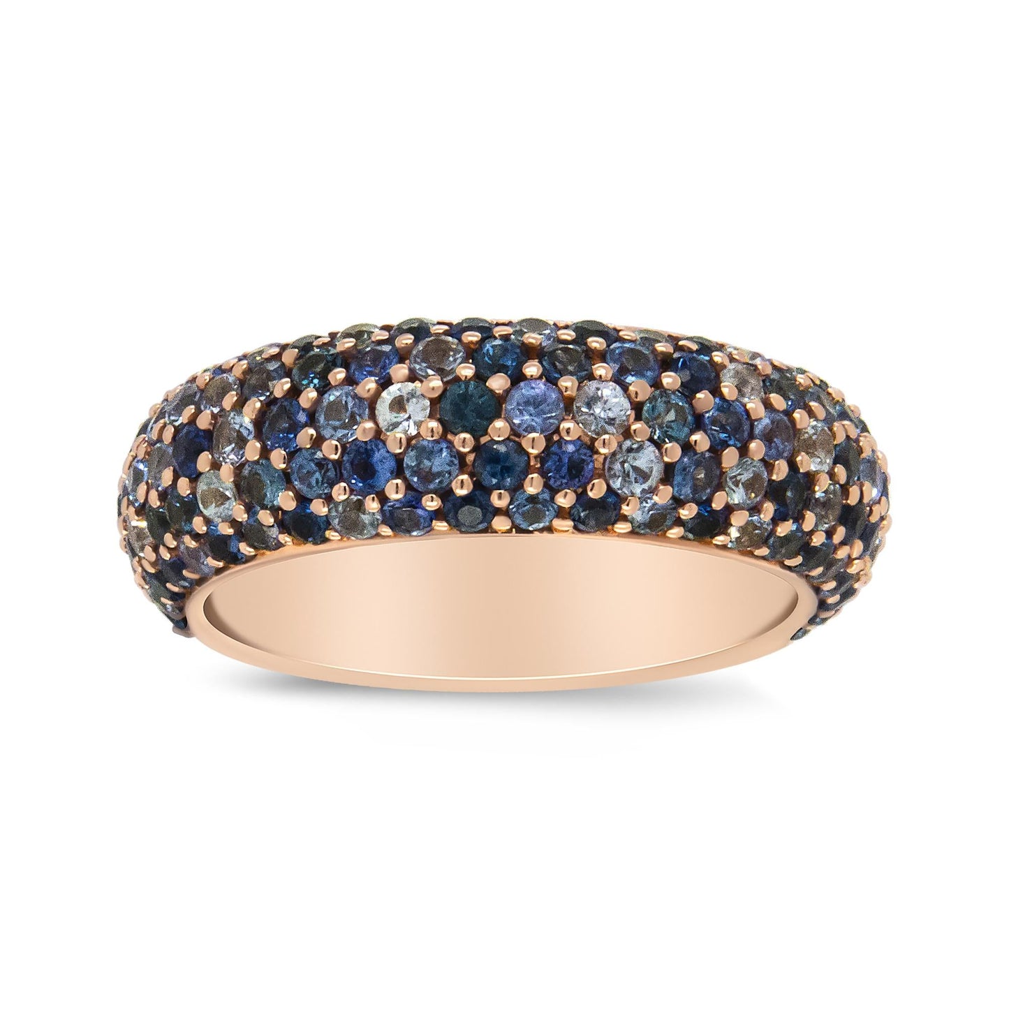 18K Rose Gold Multi Row Blue Sapphire Domed Top Band Ring