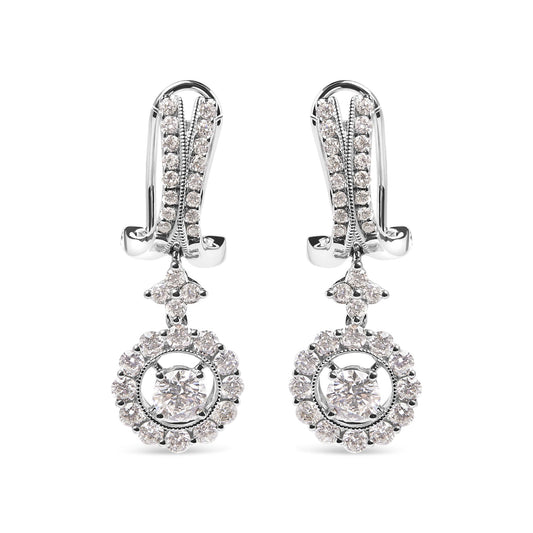 14K White Gold 1 7/8 Cttw Diamond Drop and Dangle Halo Earring with Omega Back (F-G Color, VS2-SI1)