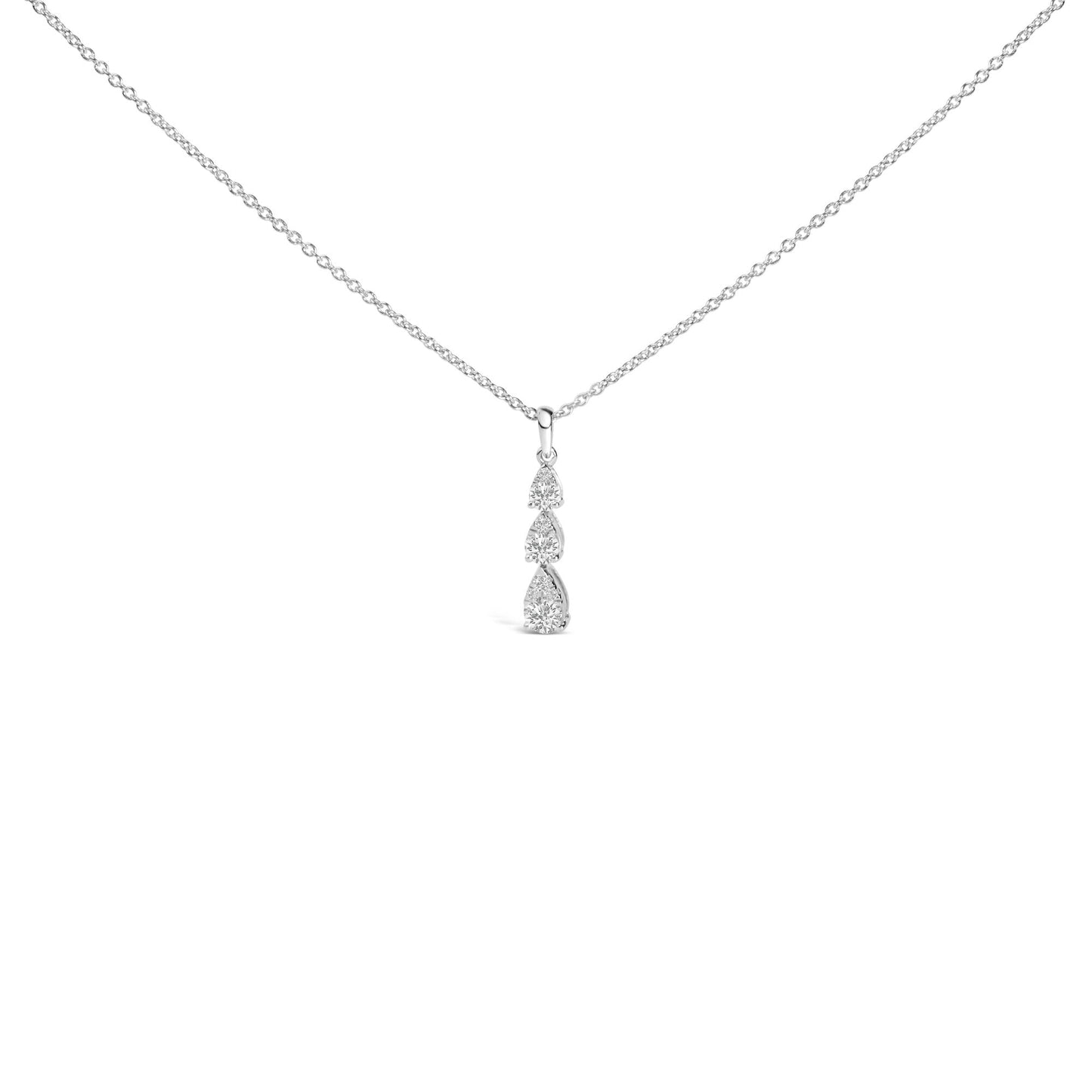 14K White Gold 3/8 Cttw Diamond Graduating 3 Stone Drop Style Pendant Necklace (G-H Color, VS2-SI1 Clarity) - 18" Inches