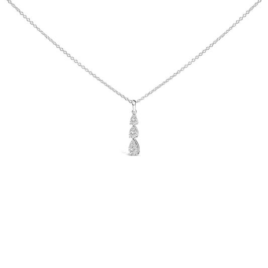 14K White Gold 3/8 Cttw Diamond Graduating 3 Stone Drop Style Pendant Necklace (G-H Color, VS2-SI1 Clarity) - 18" Inches