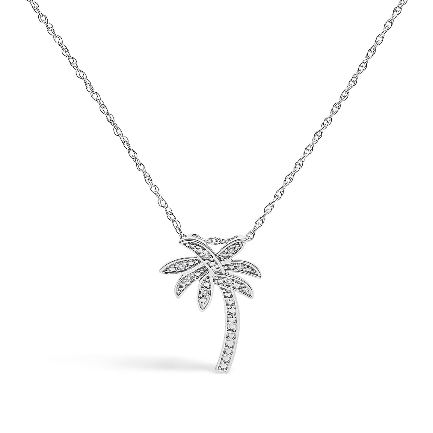 .925 Sterling Silver Diamond Accent Palm Tree Pendant Necklace (J-K Color, I2-I3 Clarity) - 18" Inches